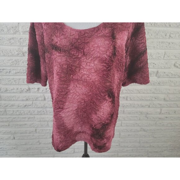 CJ Banks Womens Top 1X Plus Short Sleeve Pinched Burgundy Tie Dye Career TIE24E - Picture 4 of 9